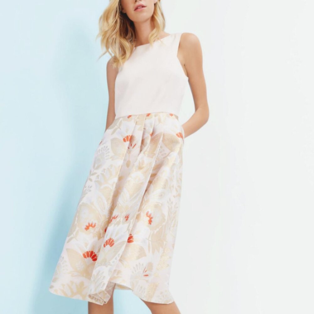 TED BAKER Opulent Print Jacquard Fit & Flare Full Skirt Midi Dress - Size 10/12